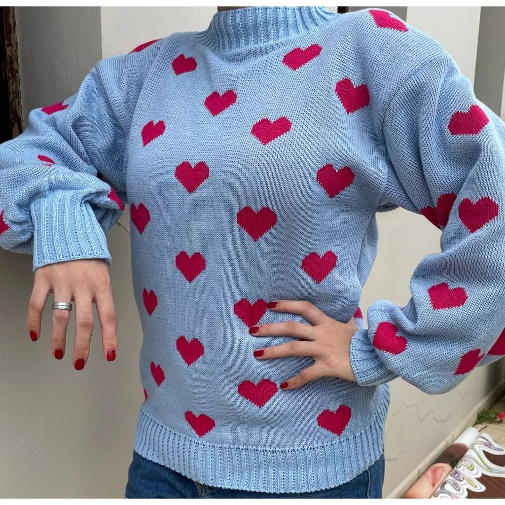 Blusa Feminina de Inverno em Tricô com Coração
