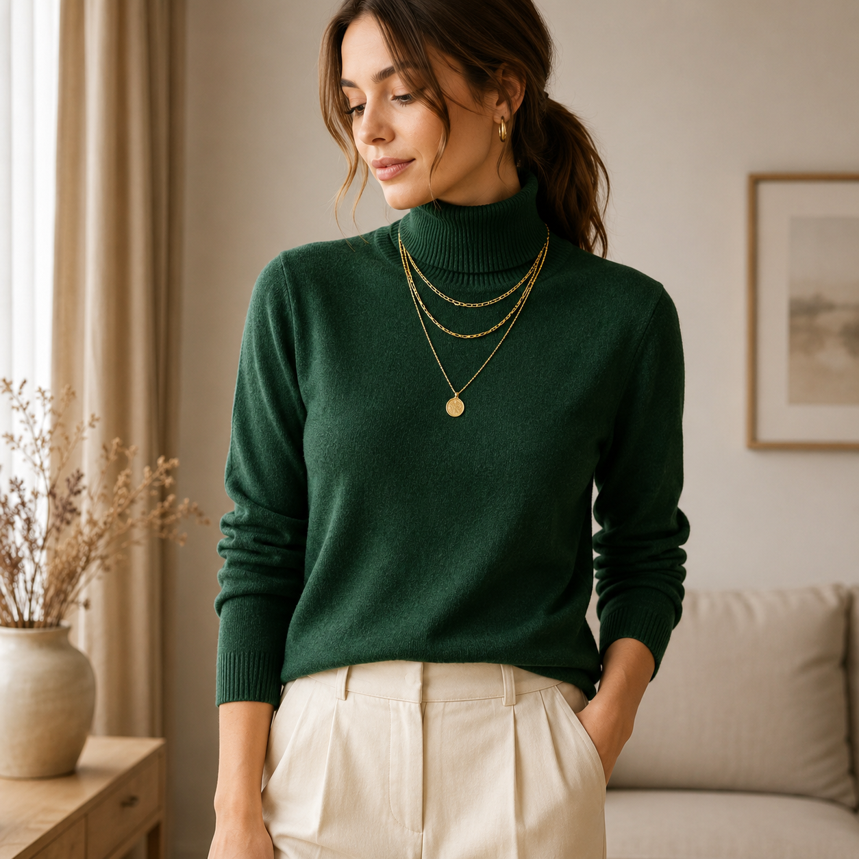 Blusa Feminina Tricô Manga Longa Gola Alta para Inverno | CozyEssentials
