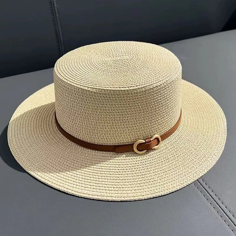 Chapéu Feminino Estilo Paris em Palha Dobrável com Faixa
