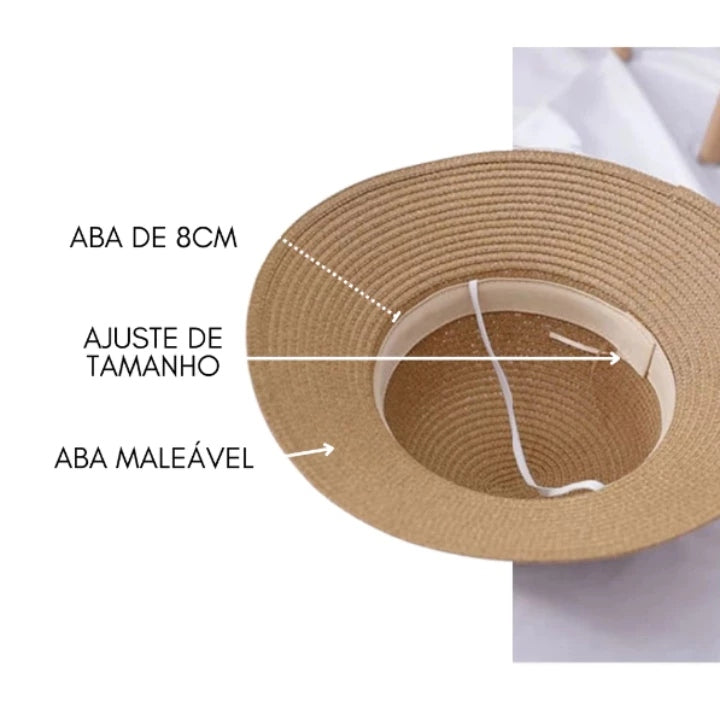 Chapéu Feminino de Praia Estilo Paris com Faixa Aba Média Dobrável