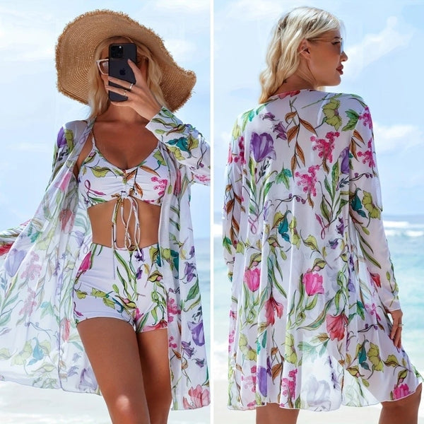 Conjunto Biquíni 3 Peças com Saída de Praia Kimono