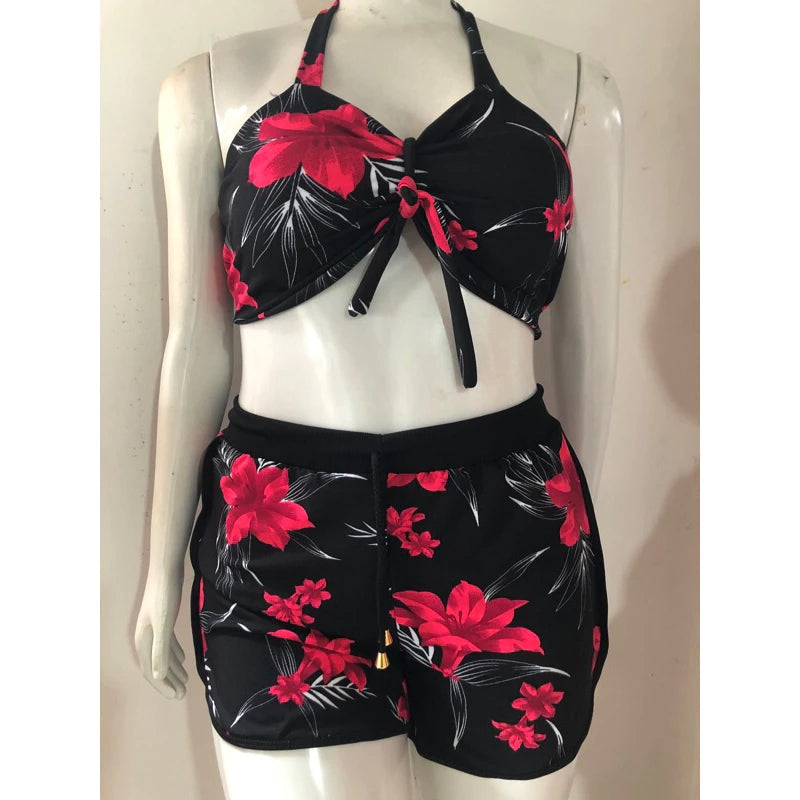 Conjunto Biquíni Feminino 3 Peças Estampado com Shorts