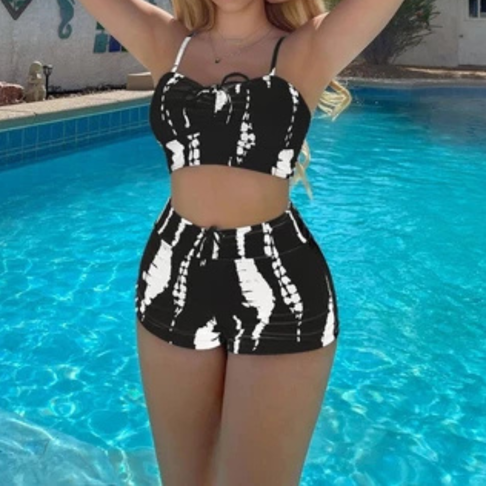 Conjunto Biquíni Feminino Cintura Alta Estilo Boxer Estampado