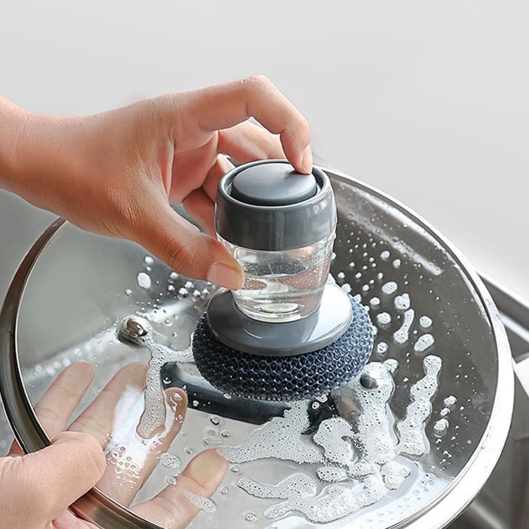 Escova de Limpeza com Dispenser de Detergente para Louças e Panelas de Aço