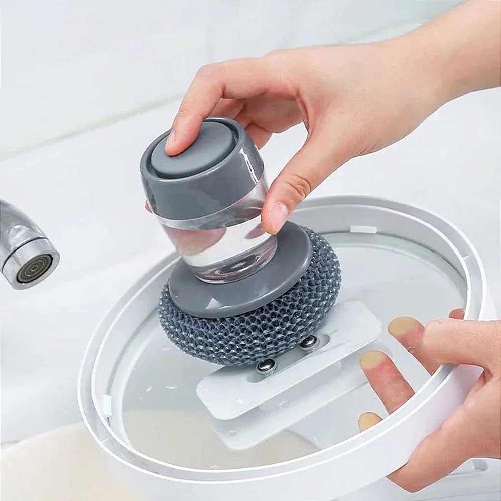 Escova de Limpeza com Dispenser de Detergente para Louças e Panelas de Aço