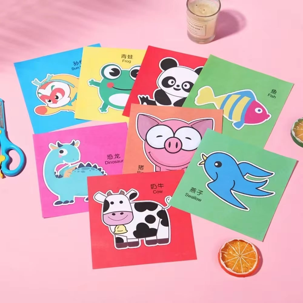 Kit com 48 Peças de Papel para Recorte e Atividades Manuais + Tesoura Infantil