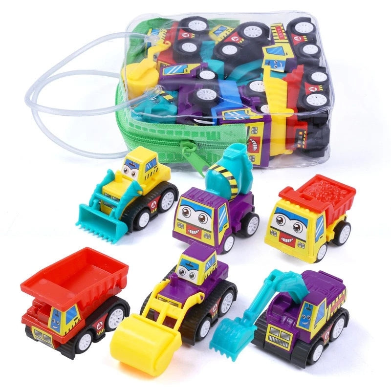 Kit com 6 Mini Carrinhos de Brinquedo Retráteis com Bolsa Portátil