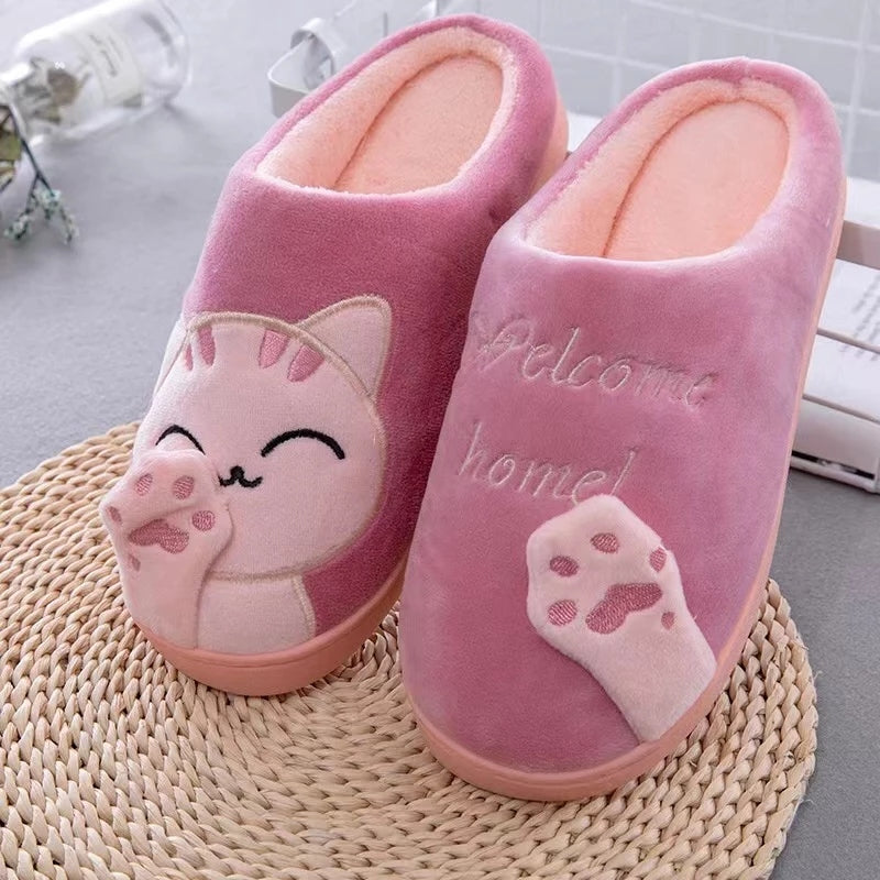 Pantufa Feminina Gato Peluciada para Inverno Antiderrapante