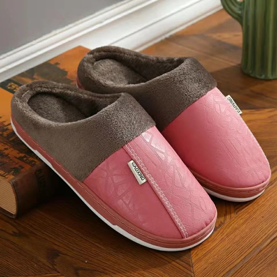 Pantufa Masculina de Couro Impermeável Antiderrapante para Inverno