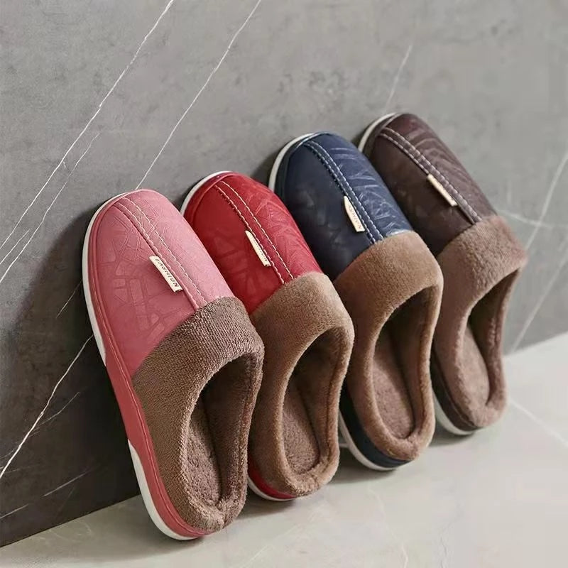 Pantufa Masculina de Couro Impermeável Antiderrapante para Inverno