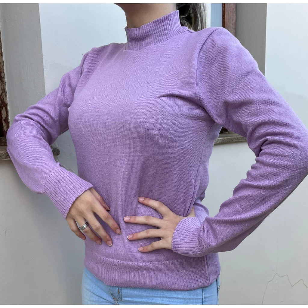 Suéter Feminino de Tricot com Gola Alta para Inverno
