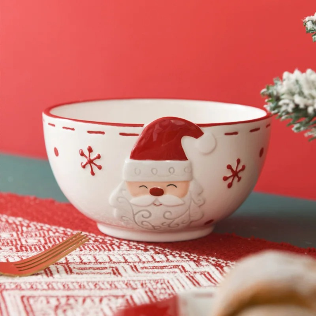 Tigela de Cerâmica Nórdica de Papai Noel com Tema Natalino