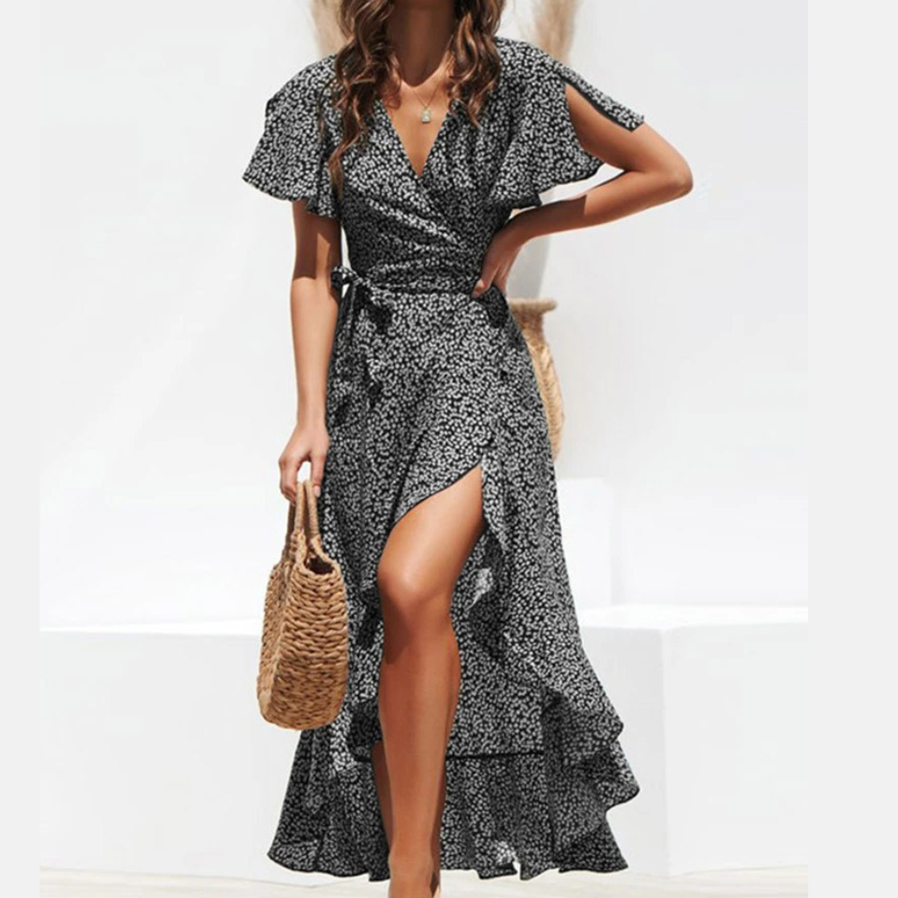 Vestido Feminino Longo de Verão Estampado com Babados
