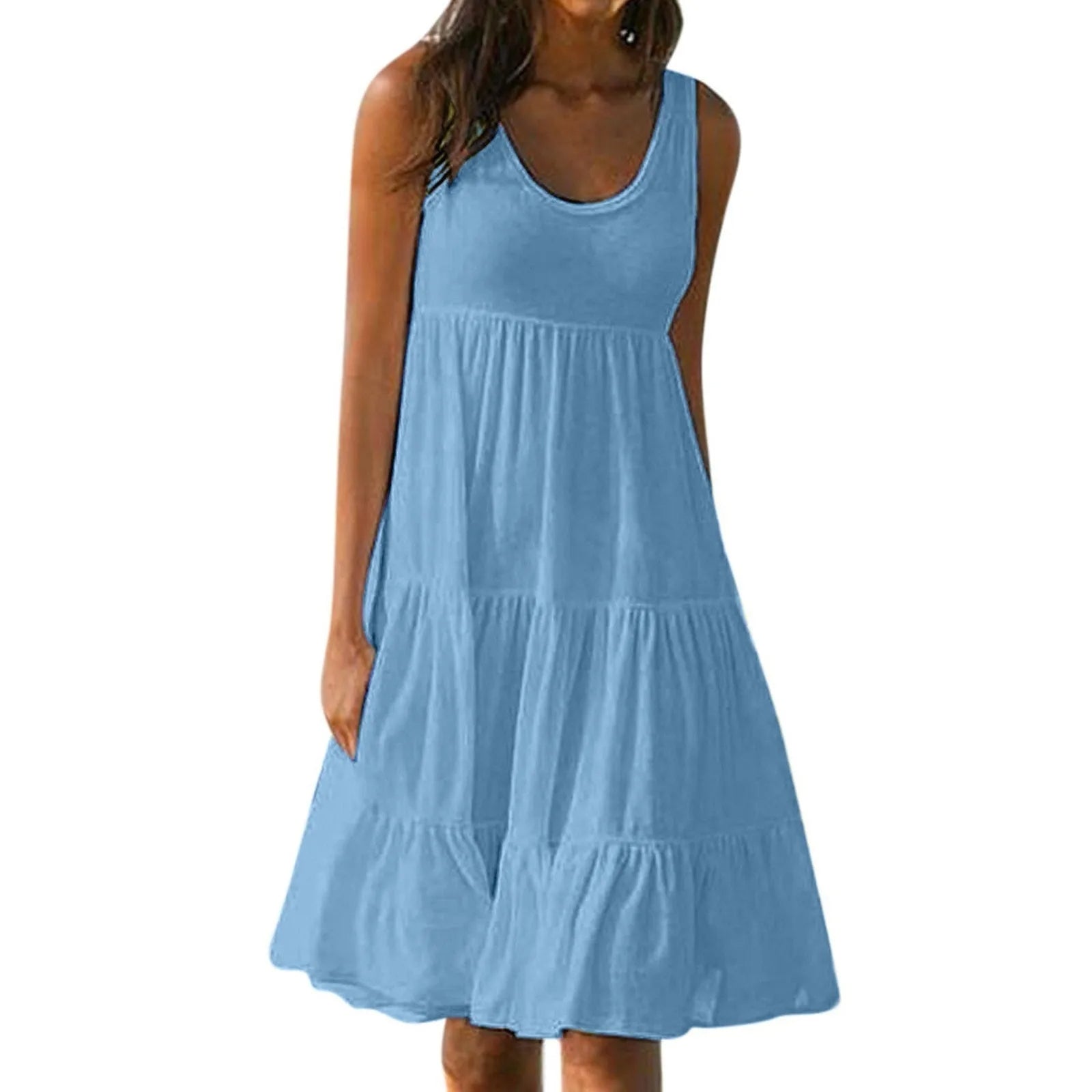 Vestido Feminino Midi Básico Plissado