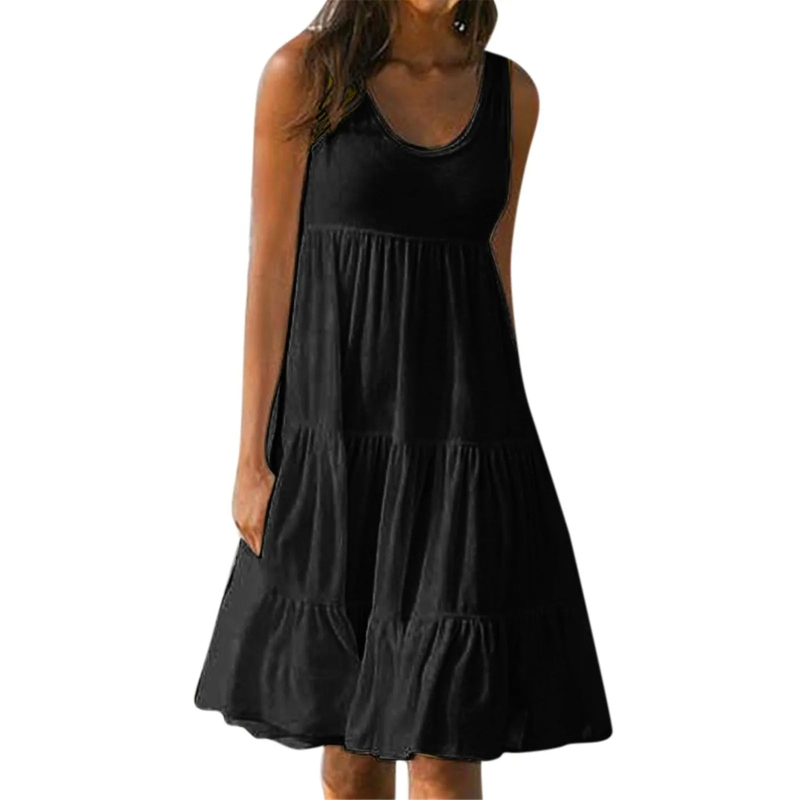 Vestido Feminino Midi Básico Plissado