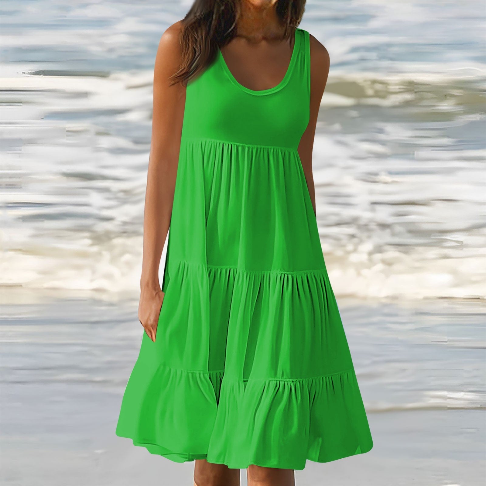 Vestido Feminino Midi Básico Plissado