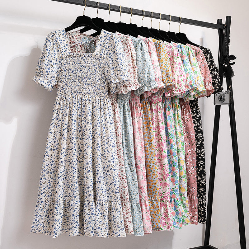 Vestido Feminino Midi Plissado Florido de Verão