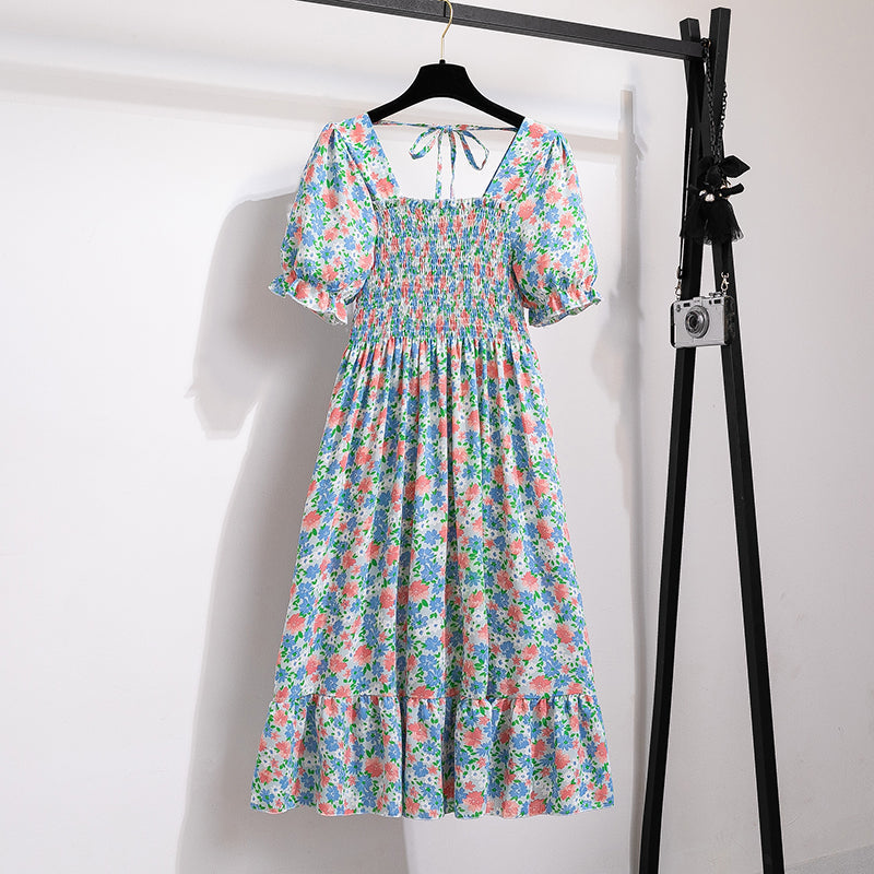 Vestido Feminino Midi Plissado Florido de Verão