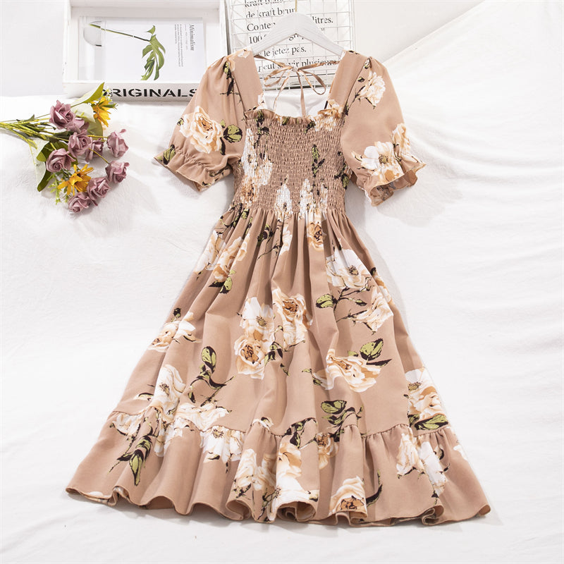 Vestido Feminino de Verão Florido Plissado