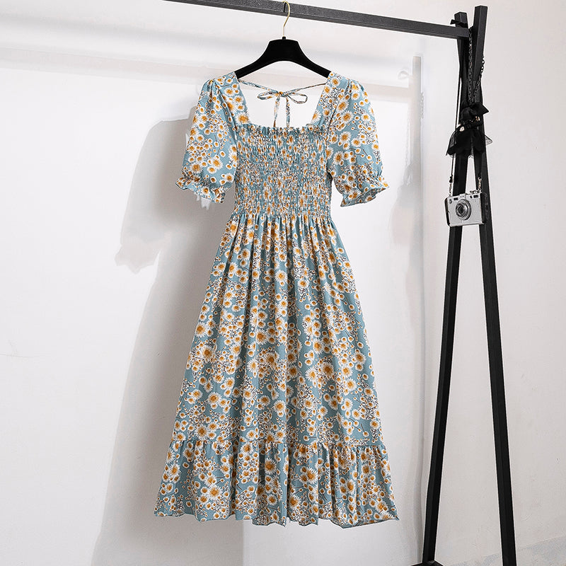 Vestido Feminino de Verão Florido Plissado