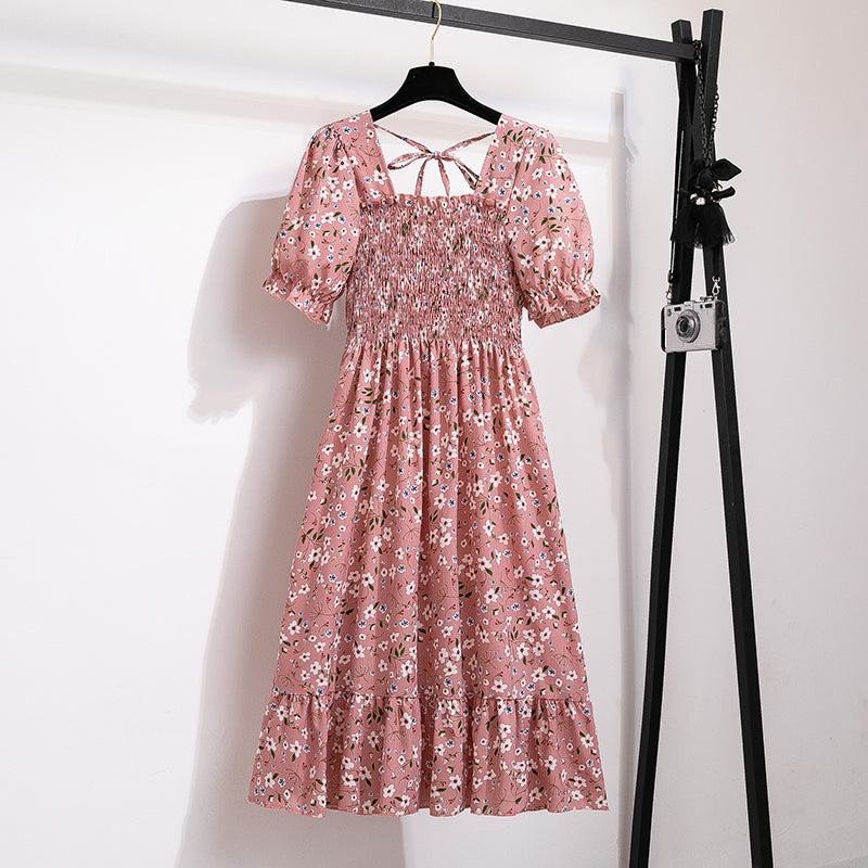 Vestido Feminino de Verão Florido Plissado