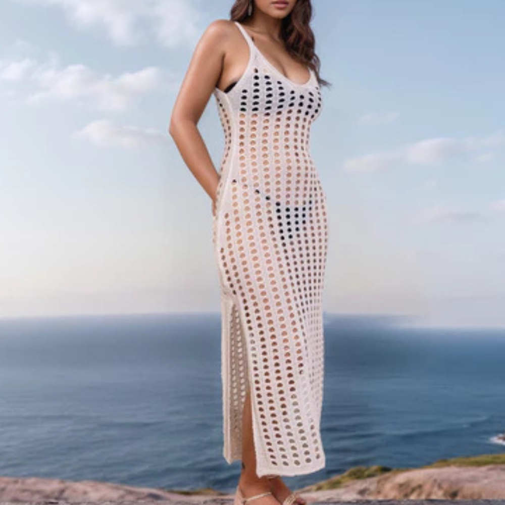 Vestido Saída de Praia Feminino Longo em Crochê Rendado
