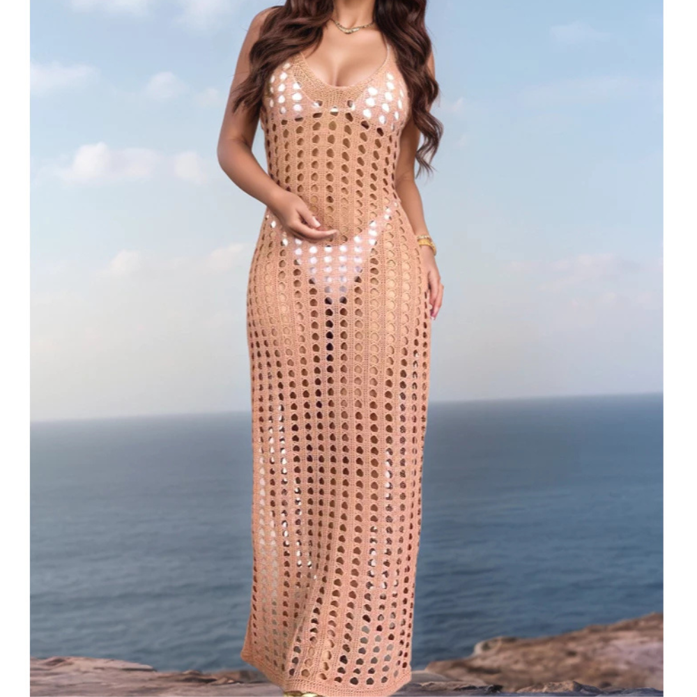 Vestido Saída de Praia Feminino Longo em Crochê Rendado