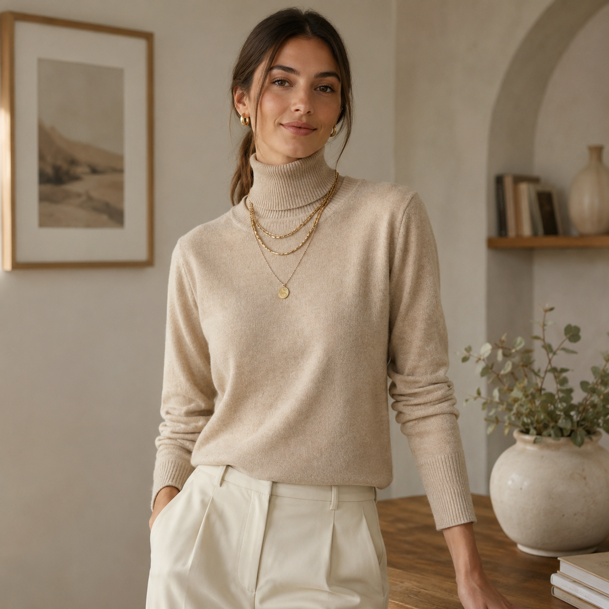 Blusa Feminina Tricô Manga Longa Gola Alta para Inverno | CozyEssentials
