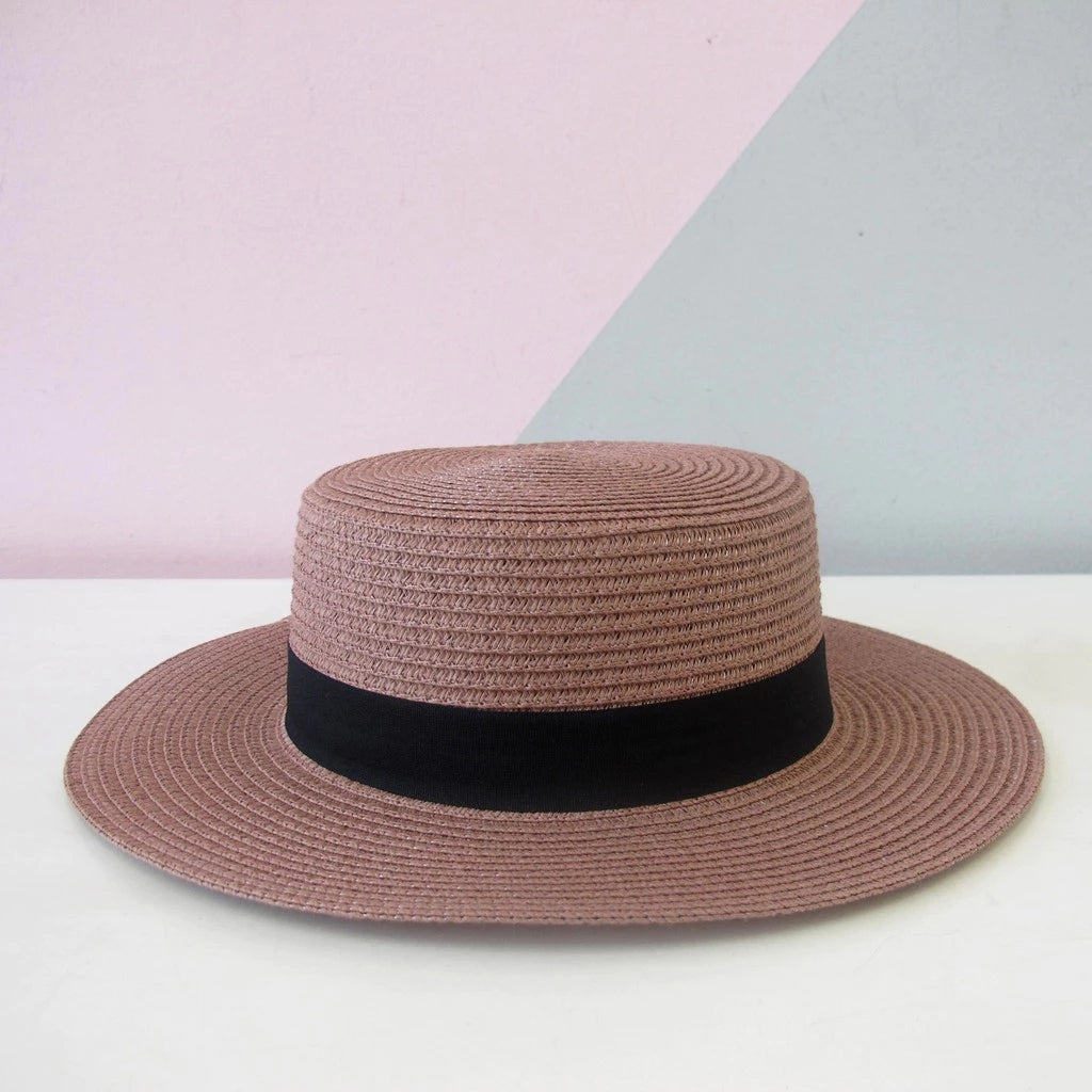 Chapéu Feminino de Praia Estilo Paris com Faixa Aba Média Dobrável