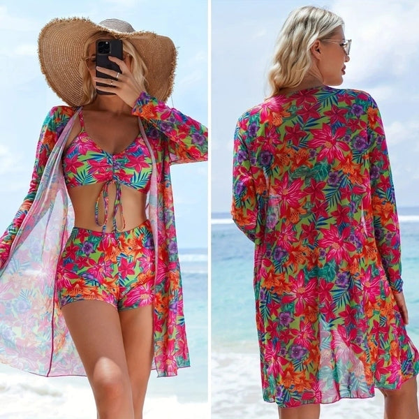 Conjunto Biquíni 3 Peças com Saída de Praia Kimono