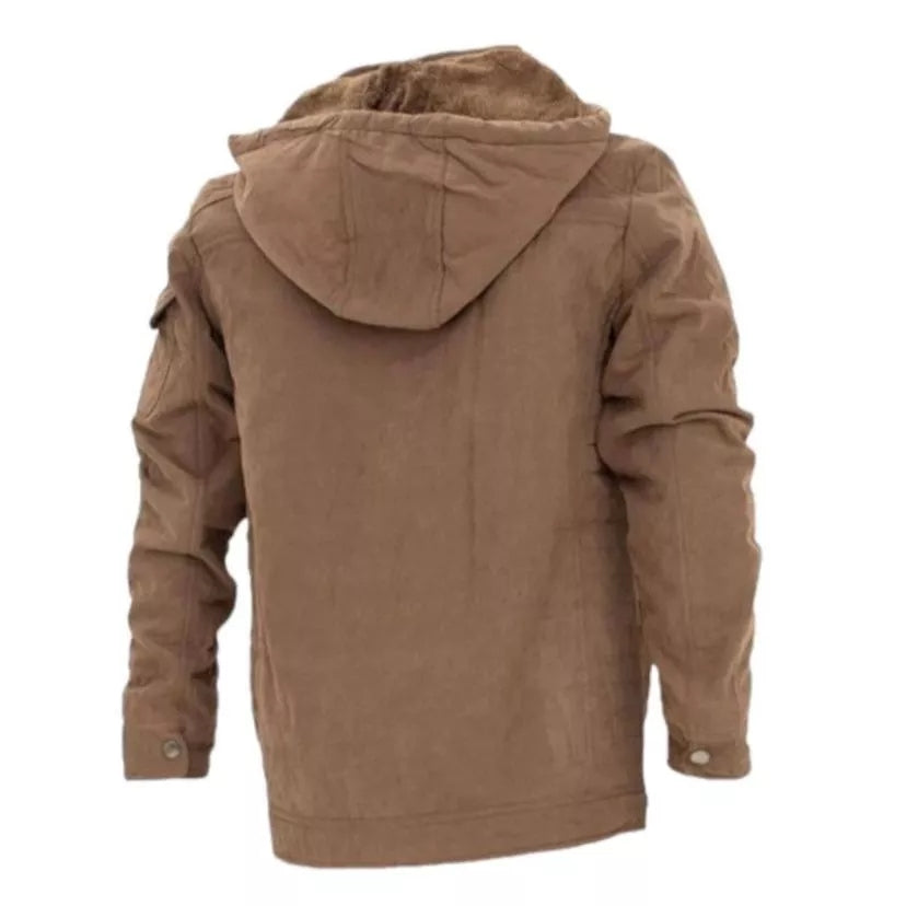 Jaqueta Masculina em Sarja com Capuz e Bolsos Forrados