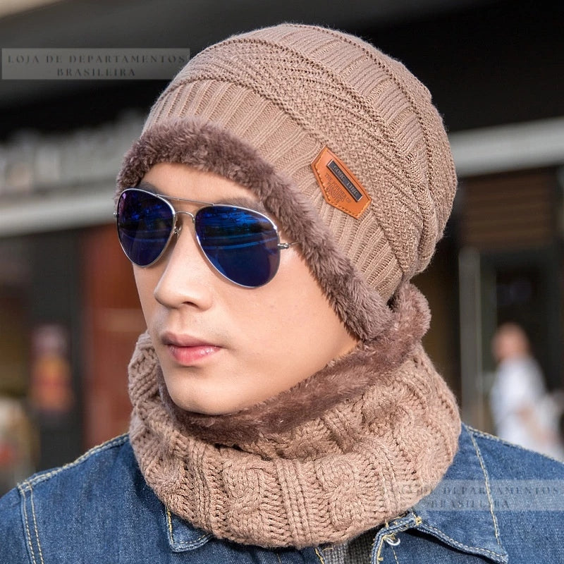 Kit Cachecol e Gorro Unissex de Algodão para Inverno