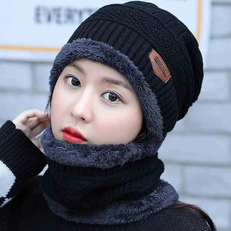 Kit Cachecol e Gorro Unissex de Algodão para Inverno