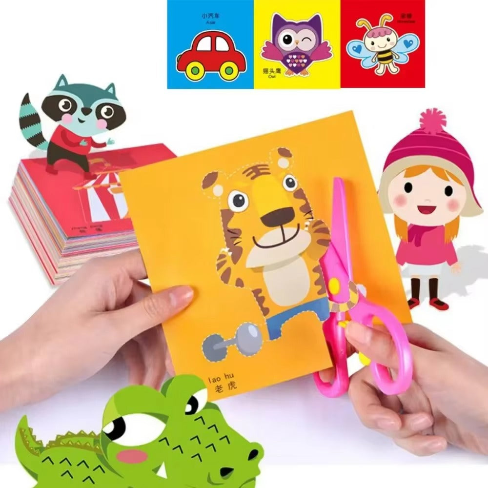 Kit com 48 Peças de Papel para Recorte e Atividades Manuais + Tesoura Infantil