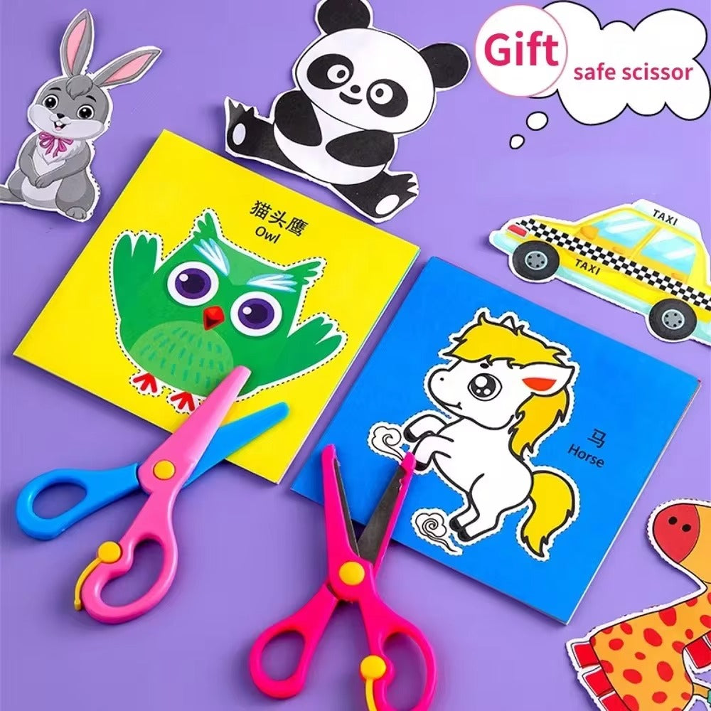 Kit com 48 Peças de Papel para Recorte e Atividades Manuais + Tesoura Infantil