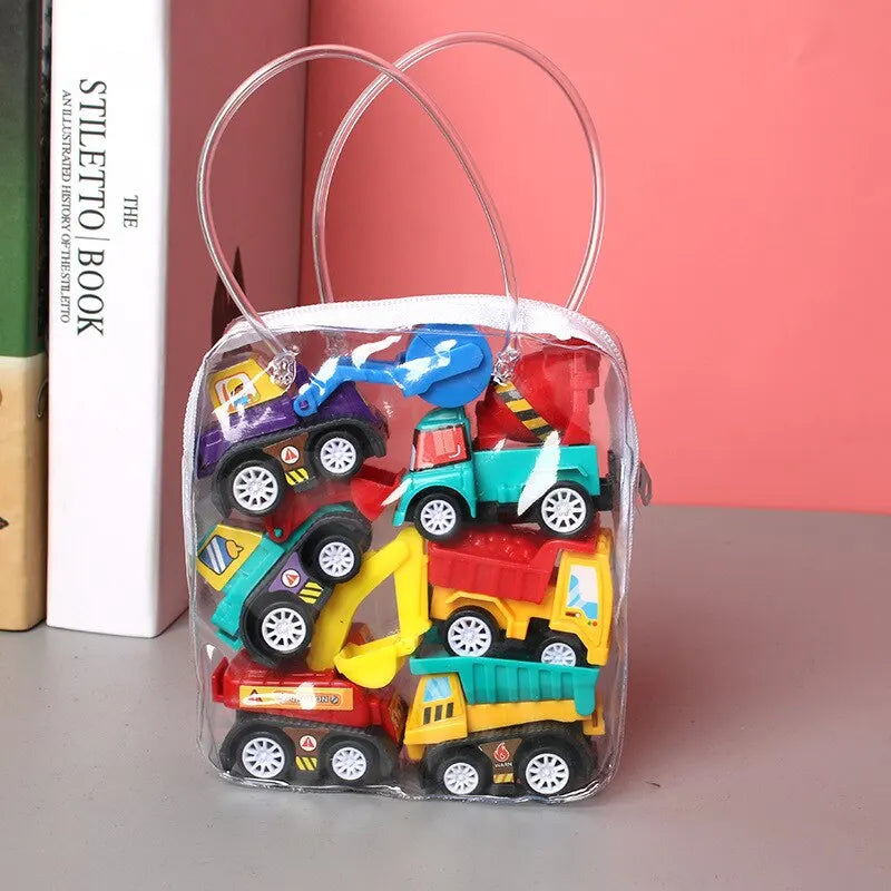 Kit com 6 Mini Carrinhos de Brinquedo Retráteis com Bolsa Portátil