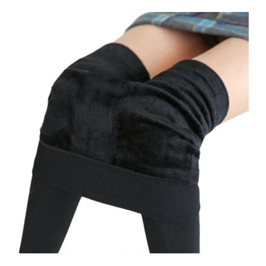Meia-Calça Térmica de Inverno Flanelada com Pé e Cintura Alta