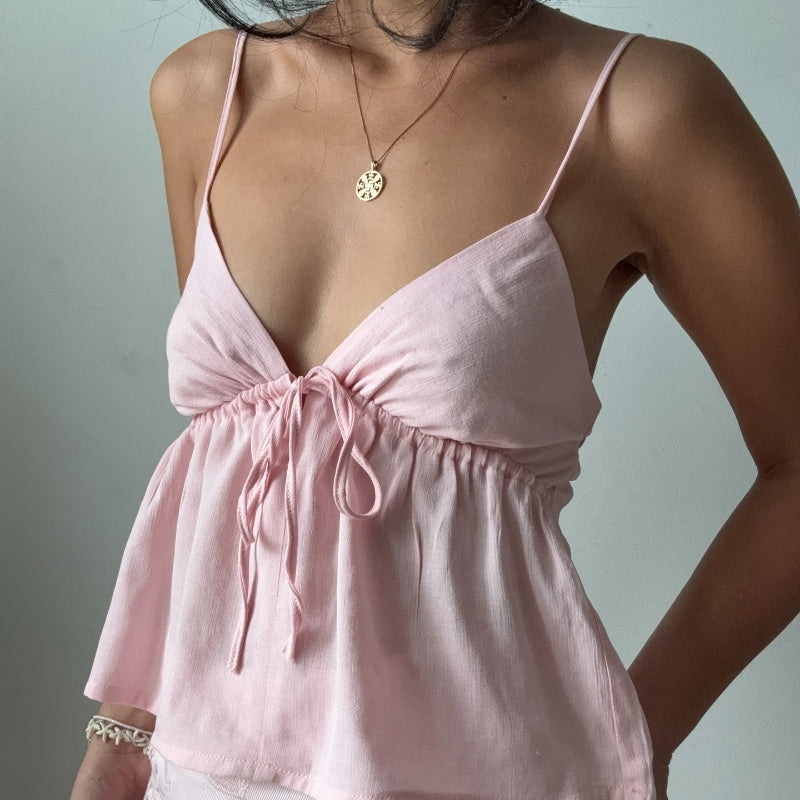 Regata Feminina Slim com Decote V e Laço Frontal