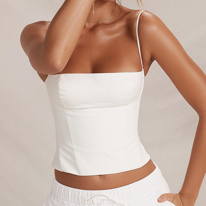 Regata Feminina Vintage de Verão com Costas Nuas e Zíper
