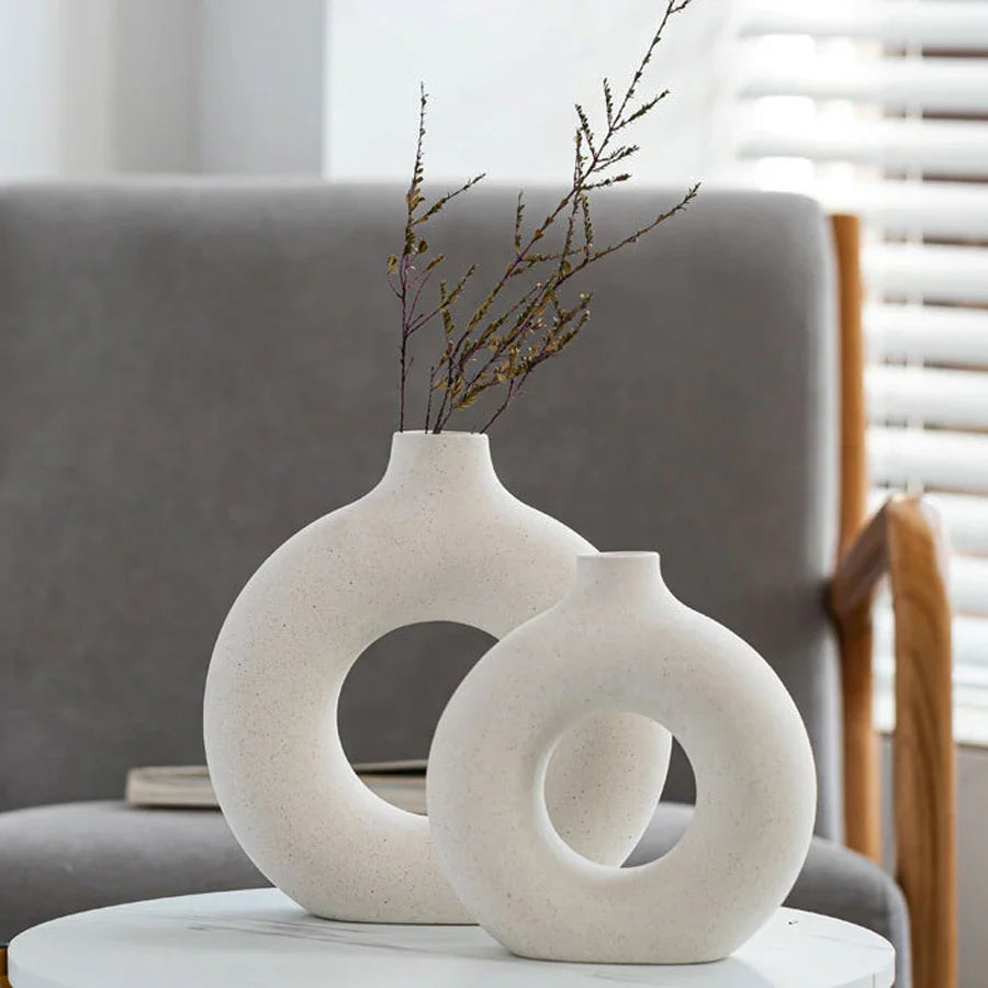 Vaso Circular Nórdico de Cerâmica para Decoração