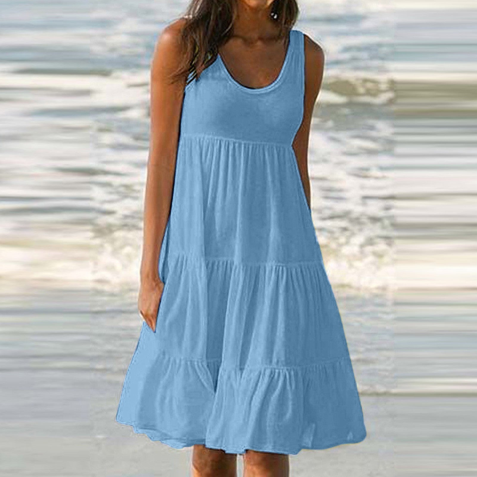 Vestido Feminino Midi Básico Plissado