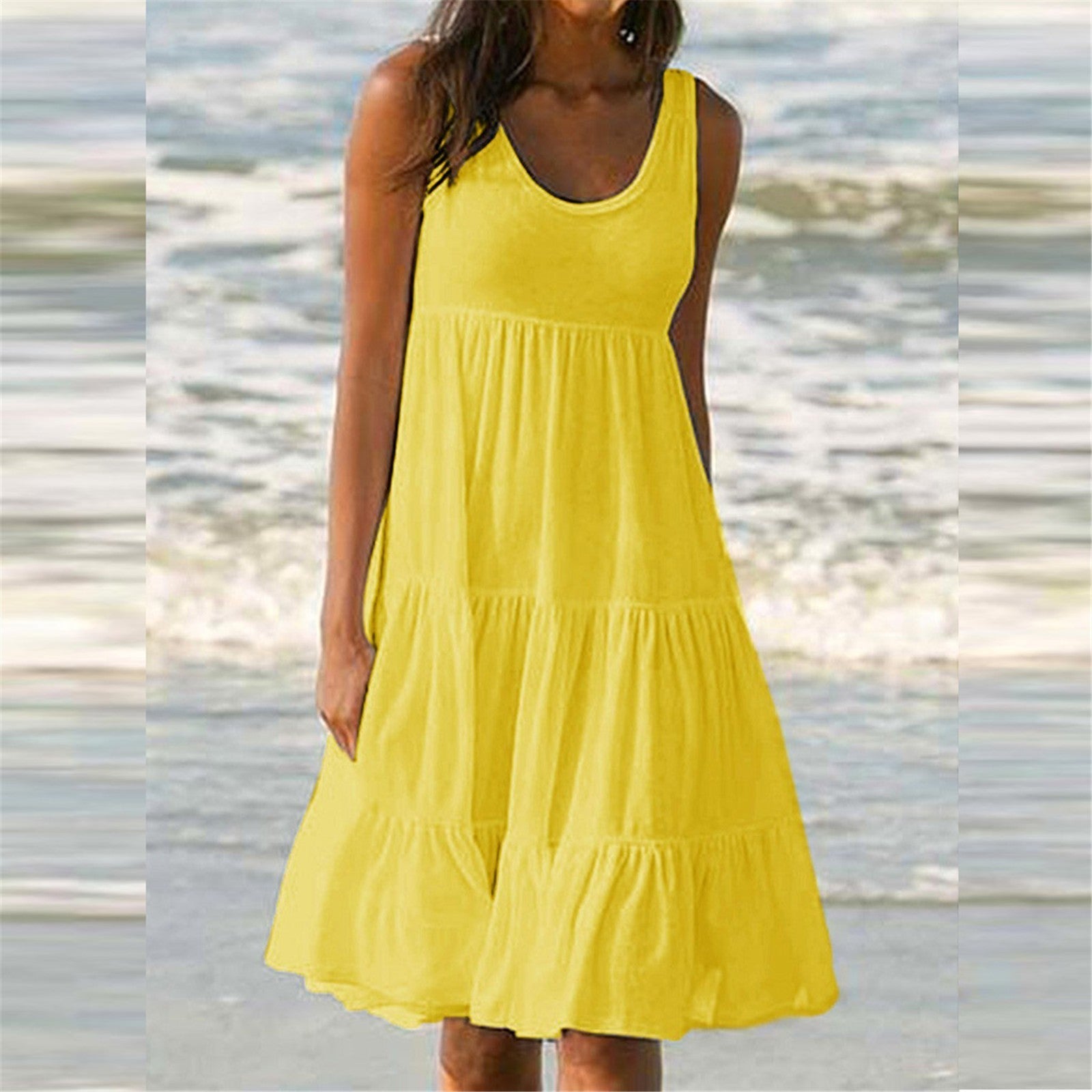 Vestido Feminino Midi Básico Plissado