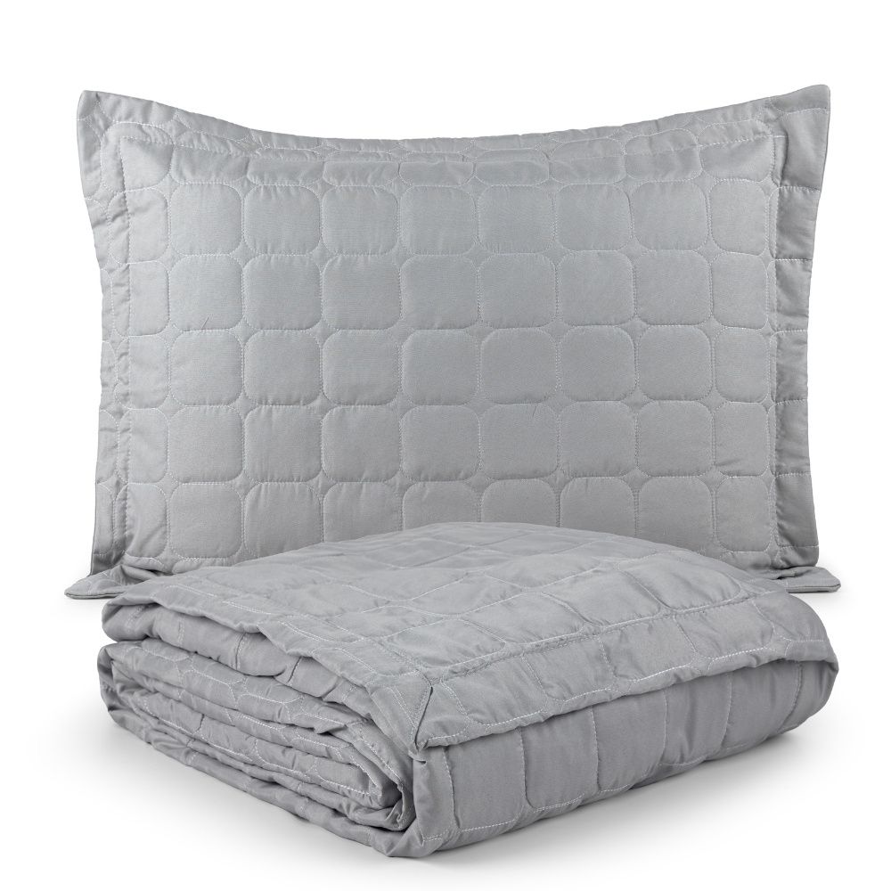 Kit Colcha Cobre Leito Matelassê 200 Fios Dupla Face Berlim Cinza